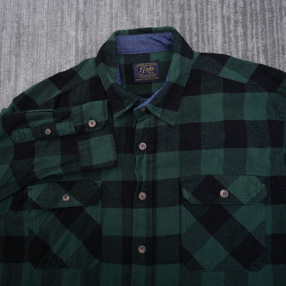 Jachs NY Mens Heritage Flannel Shirt Green Black Buffalo Plaid Long Sleeve XL